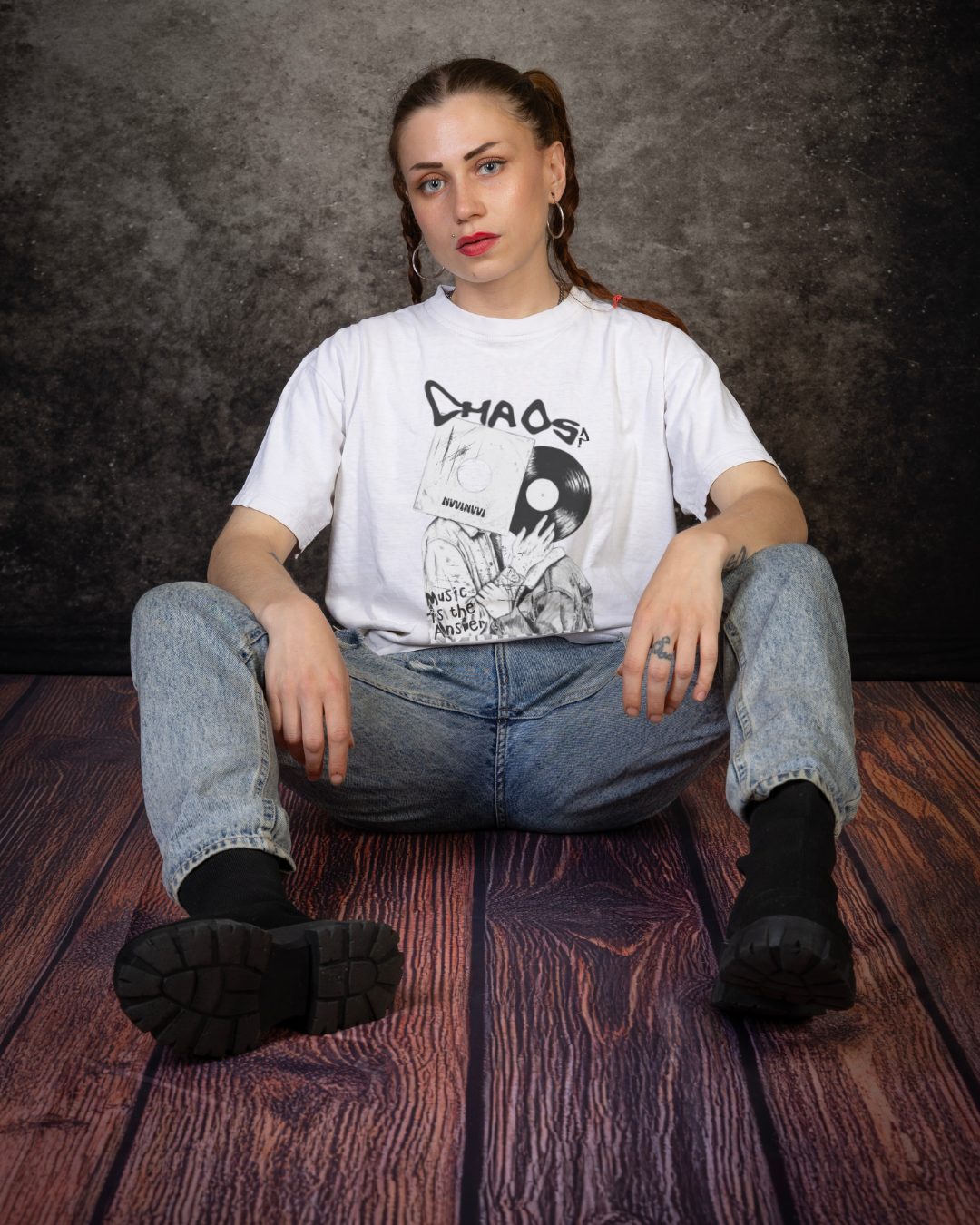 White music streetwear t-shirt with 'Music is the Answer' text